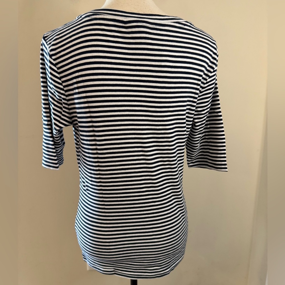 Banana Republic Factory ribbed elbow sleeve tee blue white stripe SZ LG - Picture 4 of 13